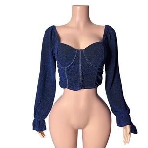 Elegant Blue Long Sleeve Women's Top